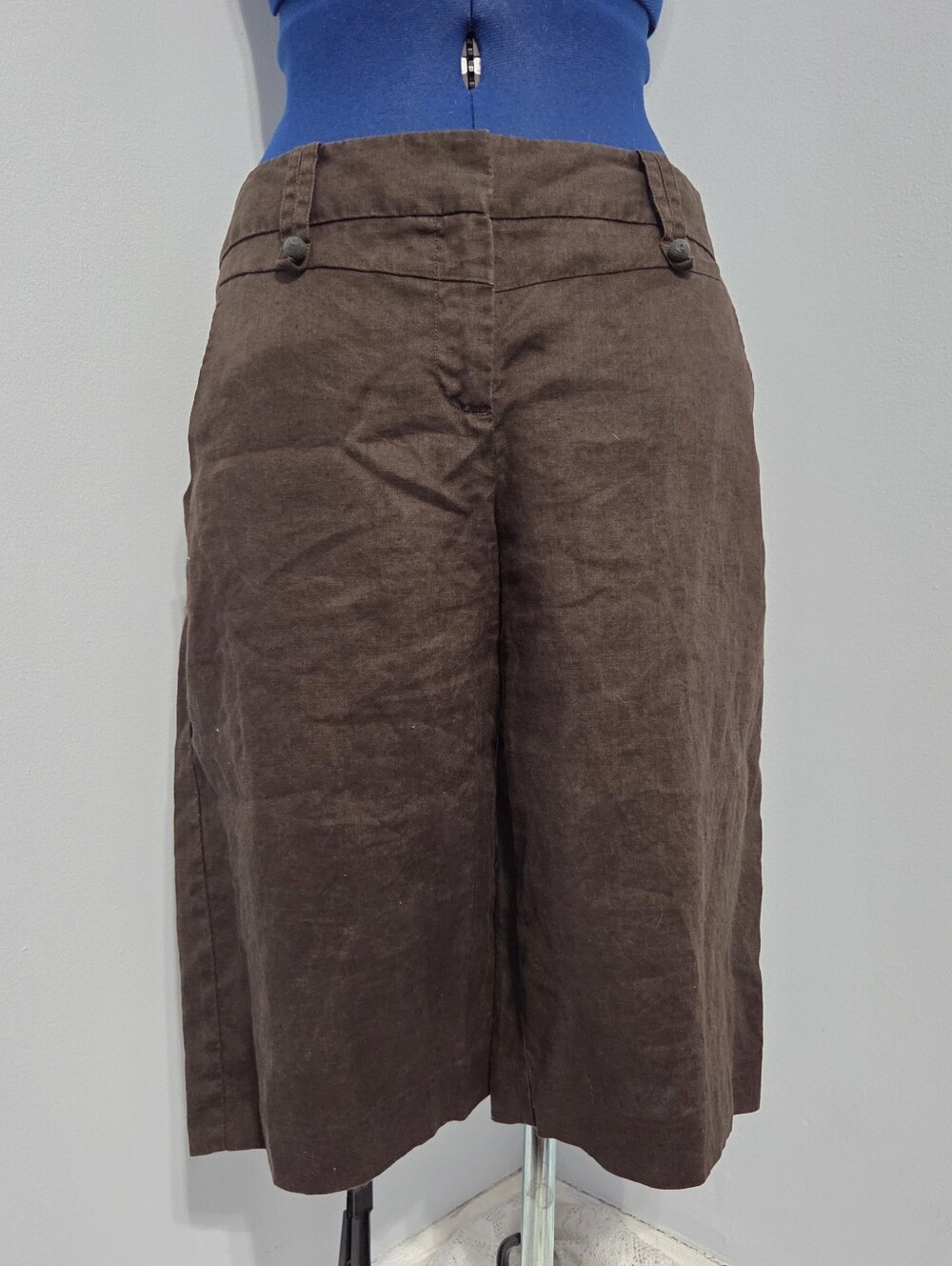 Chocolate Brown Linen Long Shorts Size 8P - Picture 1 of 6
